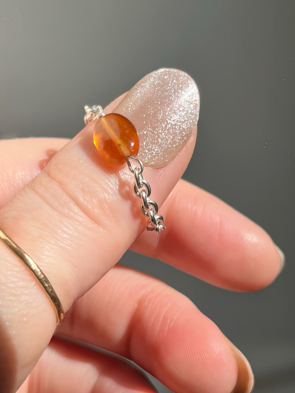 Sterling Silver Rolo Chain Garnet Gemstone Ring